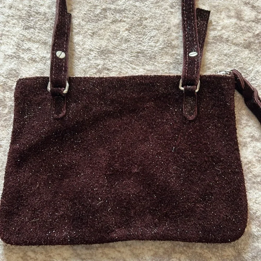 Monserat de Lucca Elegant burgundy Suede leather with metallic sparkles Bag